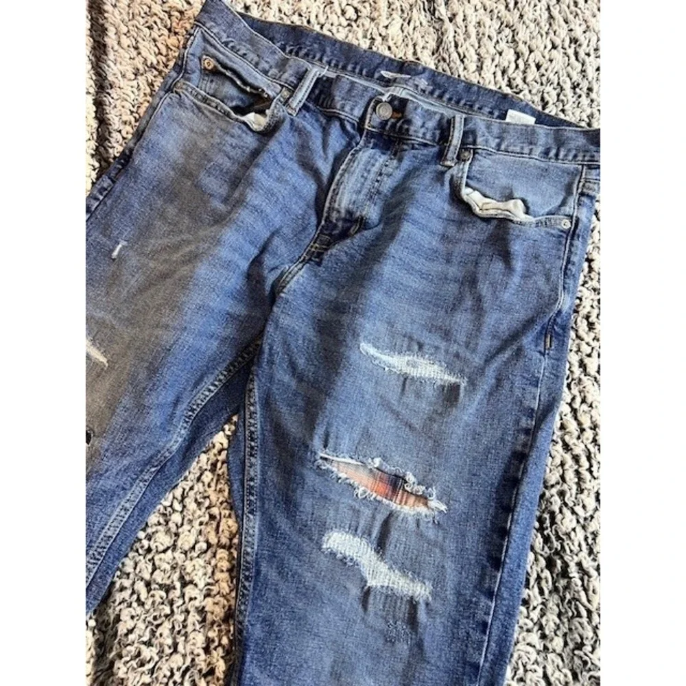 Old Navy Skinny Built‎ In Flex Distressed Patch Medium Denim Jeans Men's 38X32